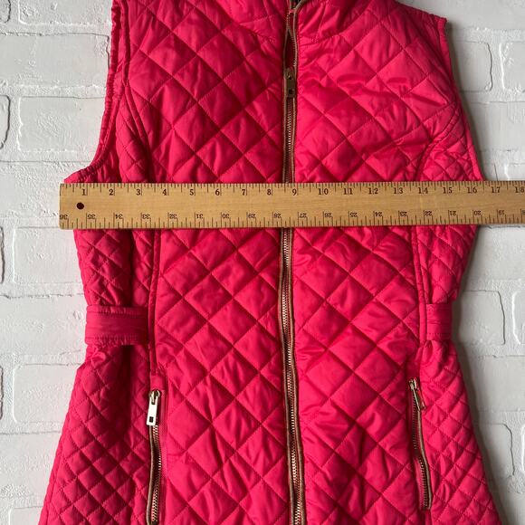C'ESTTOI USA Barbie Hot Pink Tan Lined Quilted Puffer Gold Zipper Vest -sz S - Picture 4 of 5